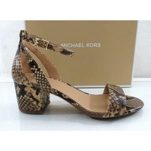 Michael Kors Cardi Flex Mid Block Heel Ankle Strap Sandals Camel Size 7.5